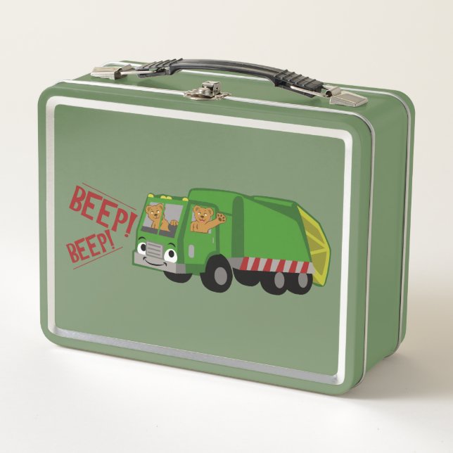 Bears Driving a Trash Truck Metal Lunch Box (Front)