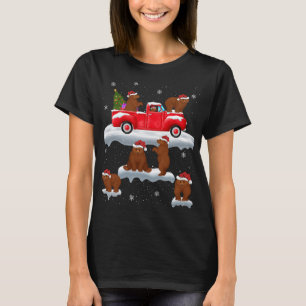 Bears Driving Christmas Tree Red Truck Bear Christ T-Shirt