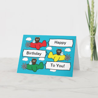 Bears Flying Planes Birthday Card