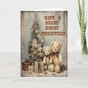 Bears Greeting Card Grungy Merry Christmas