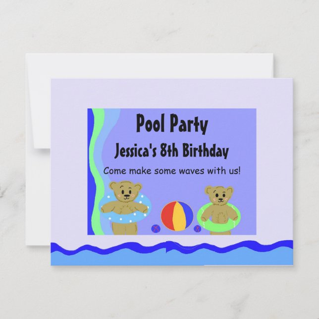 Bears In Floating Tubes Birthday Invitation (Front)