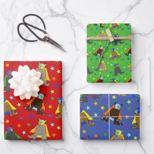 Bears in Luchador Mexican Wrestler Costumes Wrapping Paper Sheet (Front)