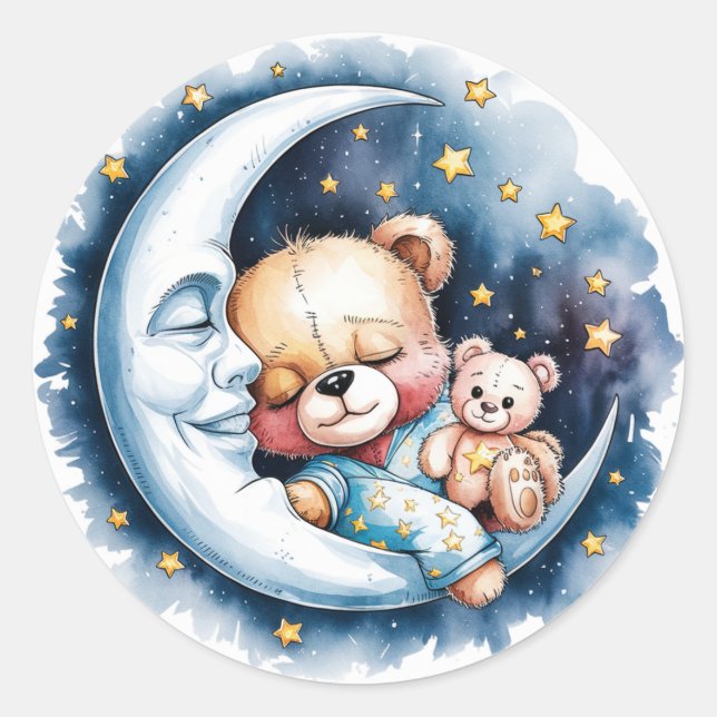 Bears in the Moonlight Boy Baby Shower Classic Round Sticker (Front)