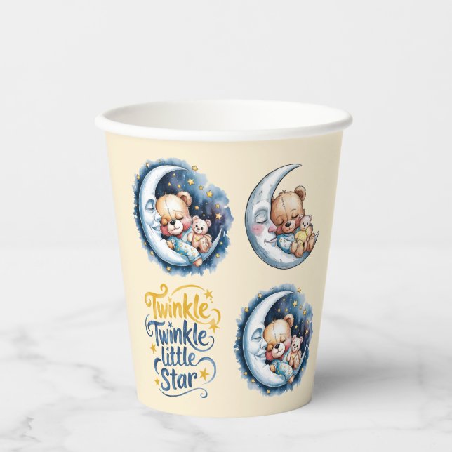 Bears in the Moonlight Boy Baby Shower Paper Cups (Front)