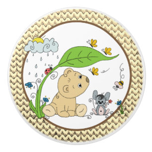Bears in the rain ceramic knob
