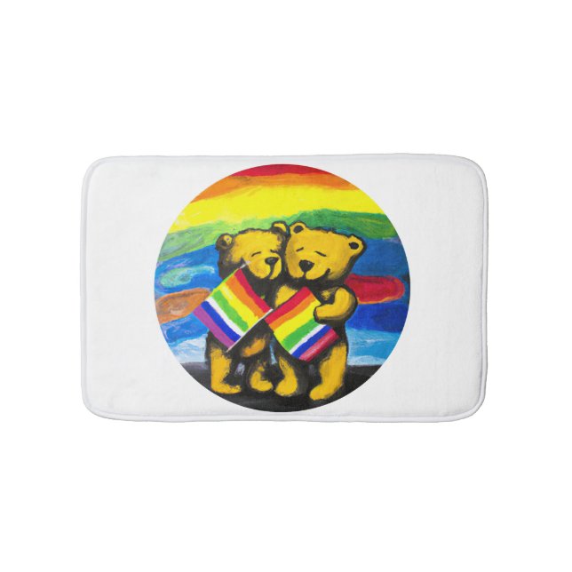 Bears Love Couple LGBT Rainbow Flag Bath Mat (Front)