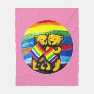 Bears Love Couple LGBT Rainbow Flag Fleece Blanket