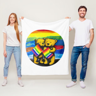 Bears Love Couple LGBT Rainbow Flag Fleece Blanket
