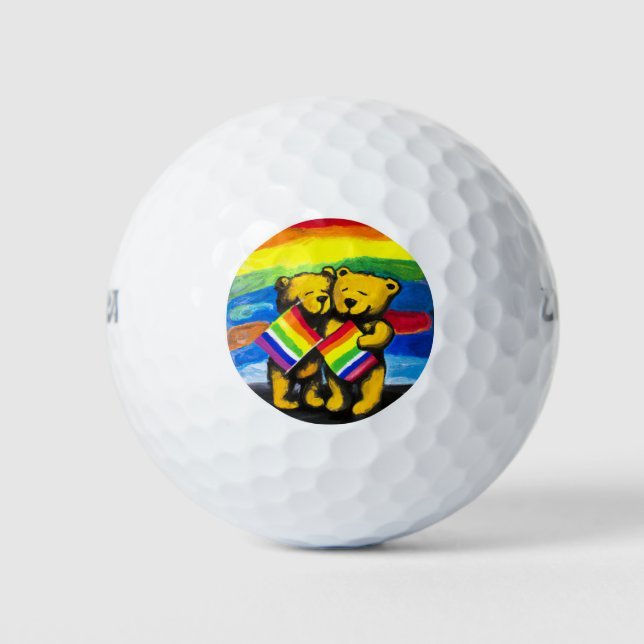 Bears Love Couple LGBT Rainbow Flag Golf Balls (Front)