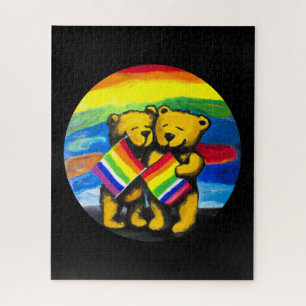 Bears Love Couple LGBT Rainbow Flag Jigsaw Puzzle