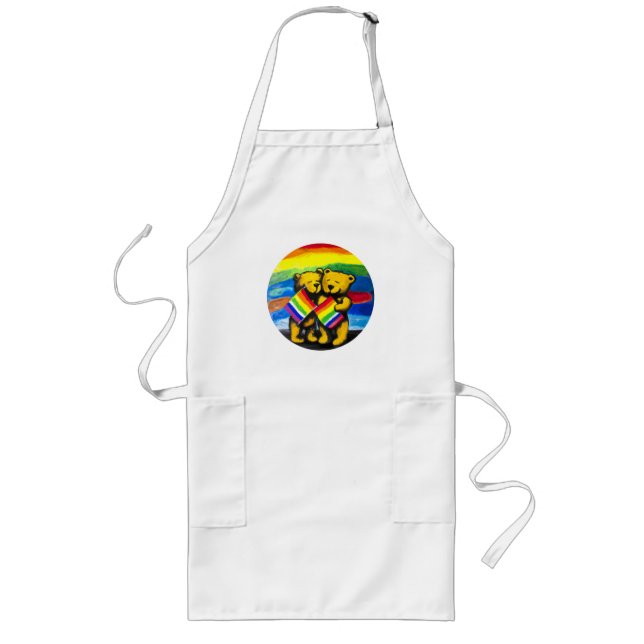 Bears Love Couple LGBT Rainbow Flag Long Apron (Front)
