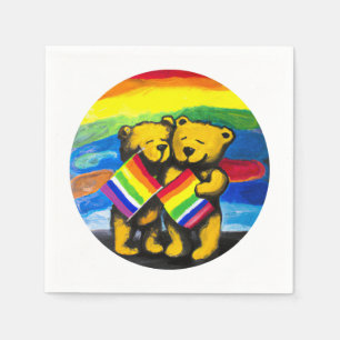 Bears Love Couple LGBT Rainbow Flag Napkin