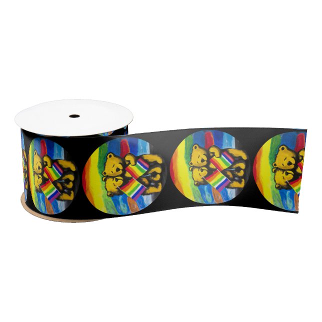 Bears Love Couple LGBT Rainbow Flag Satin Ribbon (Spool)