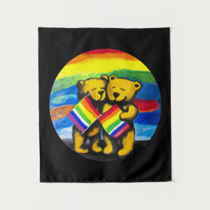 Bears Love Couple LGBT Rainbow Flag Tapestry