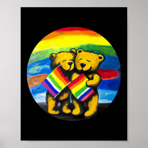 Bears Love Couple LGBT Rainbow Poster