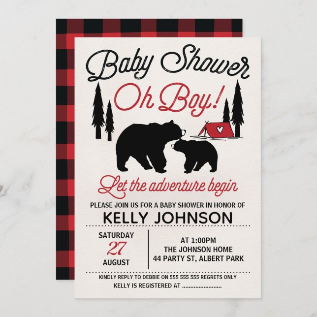 Bears Lumberjack Baby Shower Invitation (Front/Back)