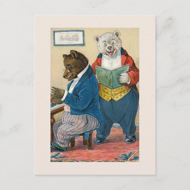 "Bears Making Music" Vintage Postcard (Front)