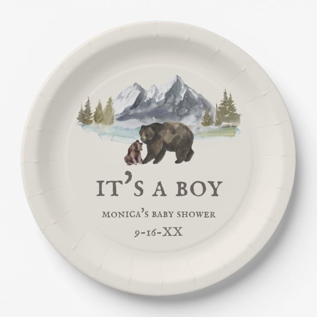 Bears Mountains Baby Shower  Paper Plate (Front)