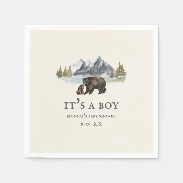 Bears Mountains It's a Boy Baby Shower  Napkin (Front)