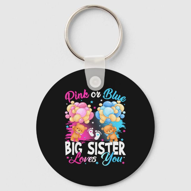 Bears Nk Or Blue Big Sister Loves You Gender Revea Key Ring (Front)