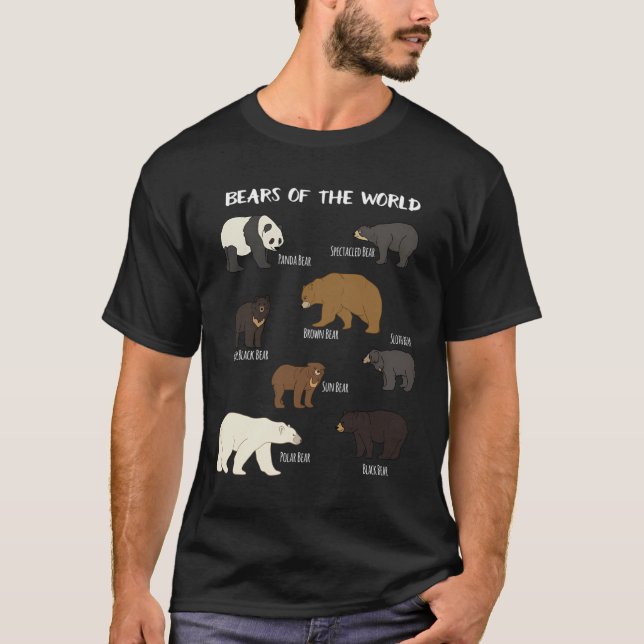 Bears Of The World Grizzly Bear Panda Black Polar  T-Shirt (Front)