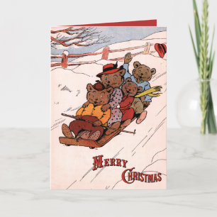 Bears on a Sledge - Vintage Holiday Card