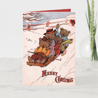 Bears on a Sledge - Vintage Holiday Card