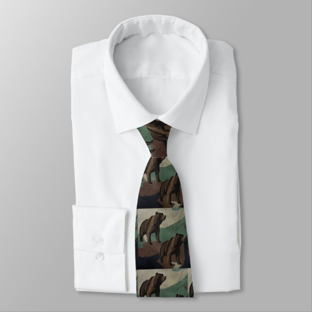 Bears on Camo Print Necktie (Tied)