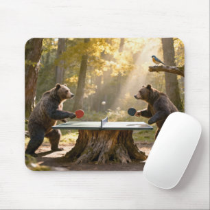Bears Playing Ping Pong in a Forest Mouse Mat