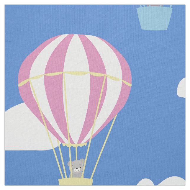 Bears & Rabbit Hot Air Balloon Day Out Fabric (Swatch)