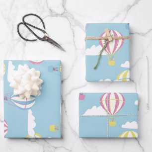 Bears & Rabbit Hot Air Balloon Day Out Wrapping Paper Sheet