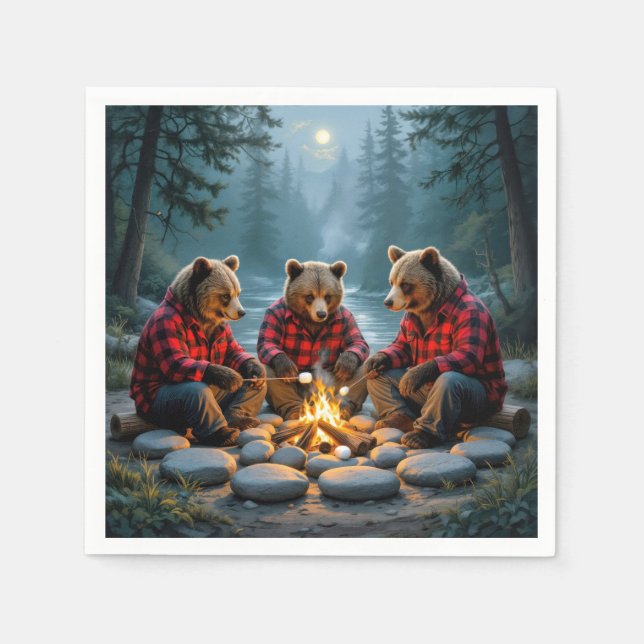 Bears Roasting Marshmallows Napkin (Front)
