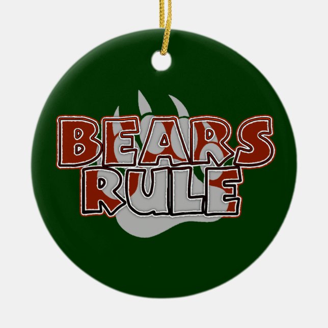 Bears Rule Brown on Silver Paw Ceramic Tree Decoration (Front)
