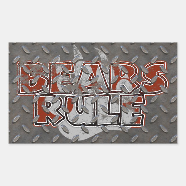 Bears Rule Brown on Silver Paw On a Grunge Steel Rectangular Sticker (Front)