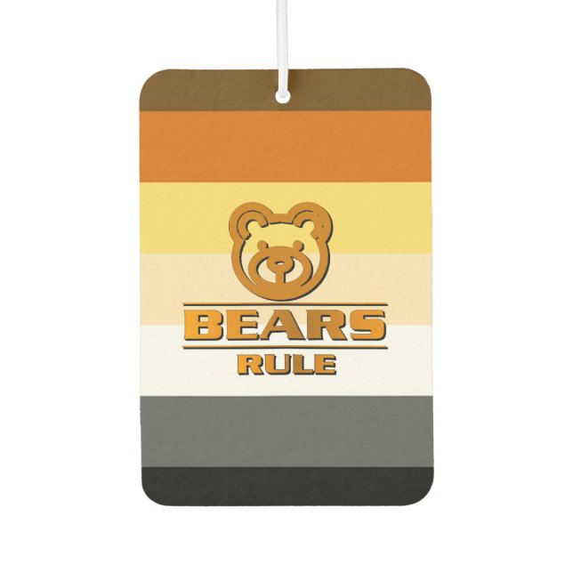 Bears rule Classic Bear Pride Flag Carved Wood iPh Car Air Freshener (Front)