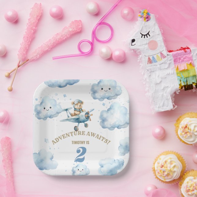 Bear's Skyward Soiree: 2ND Birthday Paper Plate (Party)