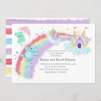 Bears , Unicorn and Rainbow Baby Shower Invitation