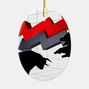 Bears Versus Bulls Stock Market Concept Ceramic Tree Decoration