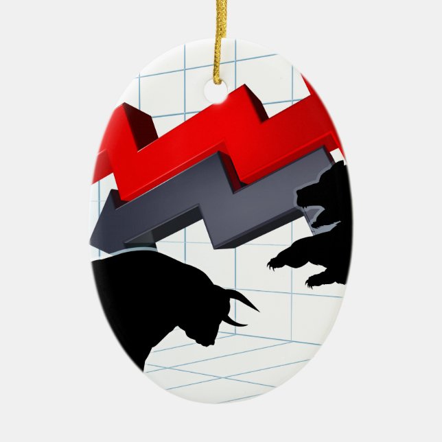 Bears Versus Bulls Stock Market Concept Ceramic Tree Decoration (Front)
