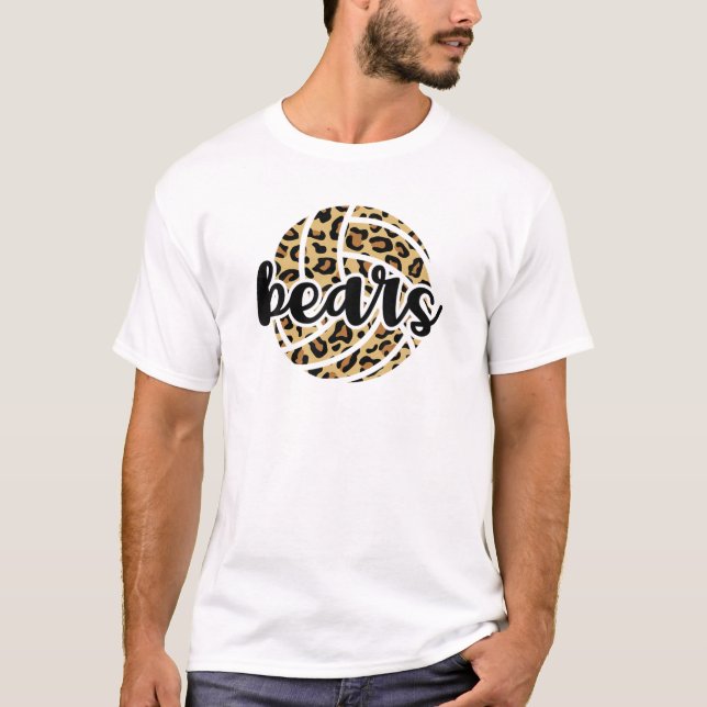 Bears Volleyball Leopard Team Mascot School Spirit T-Shirt (Front)