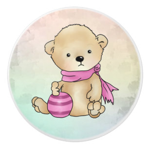Bears with ball, pink ceramic knob