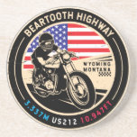 Beartooth Highway All American Roads Motorcycle  Coaster<br><div class="desc">Beartooth Highway done in a vintage,  distressed style emblem. It is a famous All-American Road found in Wyoming and Montana.</div>