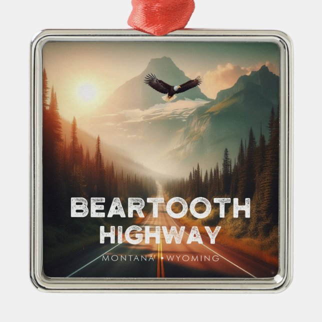 Beartooth Highway Montana Wyoming Eagle Metal Tree Decoration (Front)