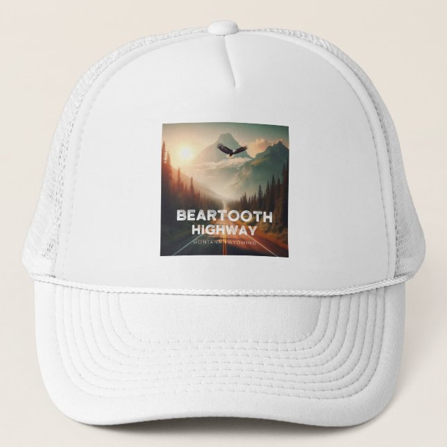 Beartooth Highway Montana Wyoming Eagle Trucker Hat (Front)