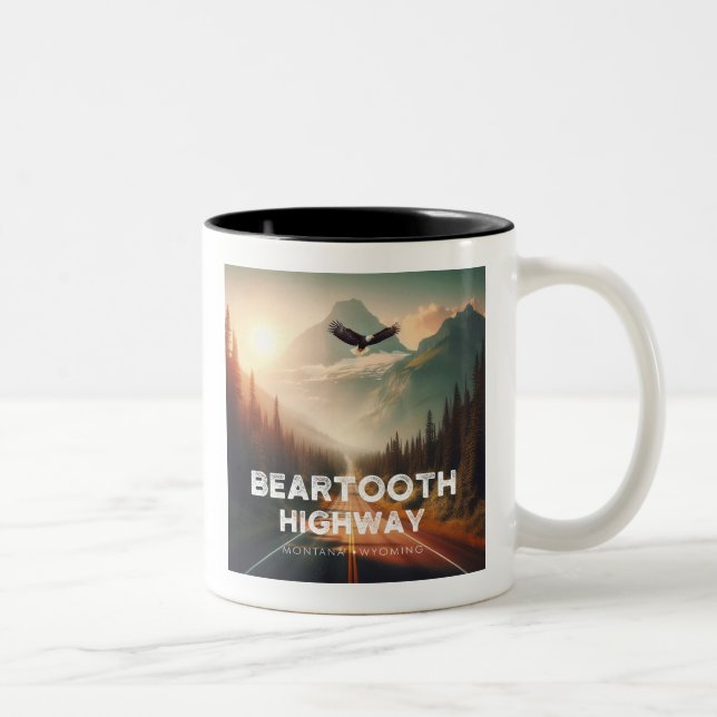 Beartooth Highway Montana Wyoming Eagle Two-Tone Coffee Mug (Right)