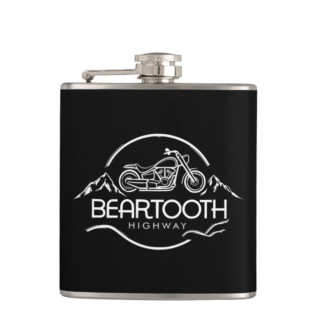 Beartooth Highway Montana Wyoming Motorcycle Hip Flask (Front)
