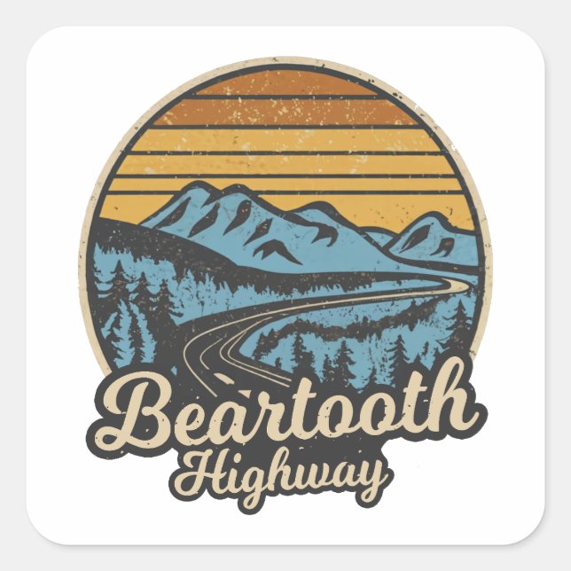 Beartooth Highway Montana Wyoming Retro Square Sticker (Front)