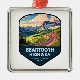 Beartooth Highway Montana Wyoming Shield Metal Tree Decoration