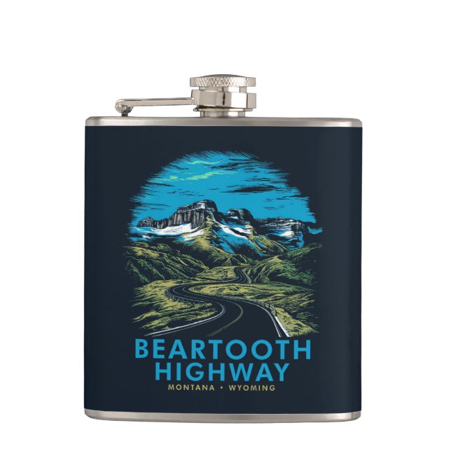 Beartooth Highway Montana Wyoming Vista Hip Flask (Front)