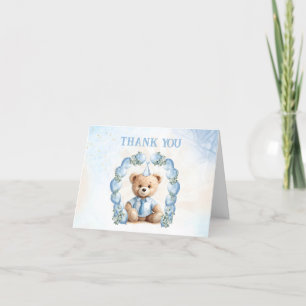 Beary 1st Birthday Blue Beige Baloons Teddy Bear Thank You Card